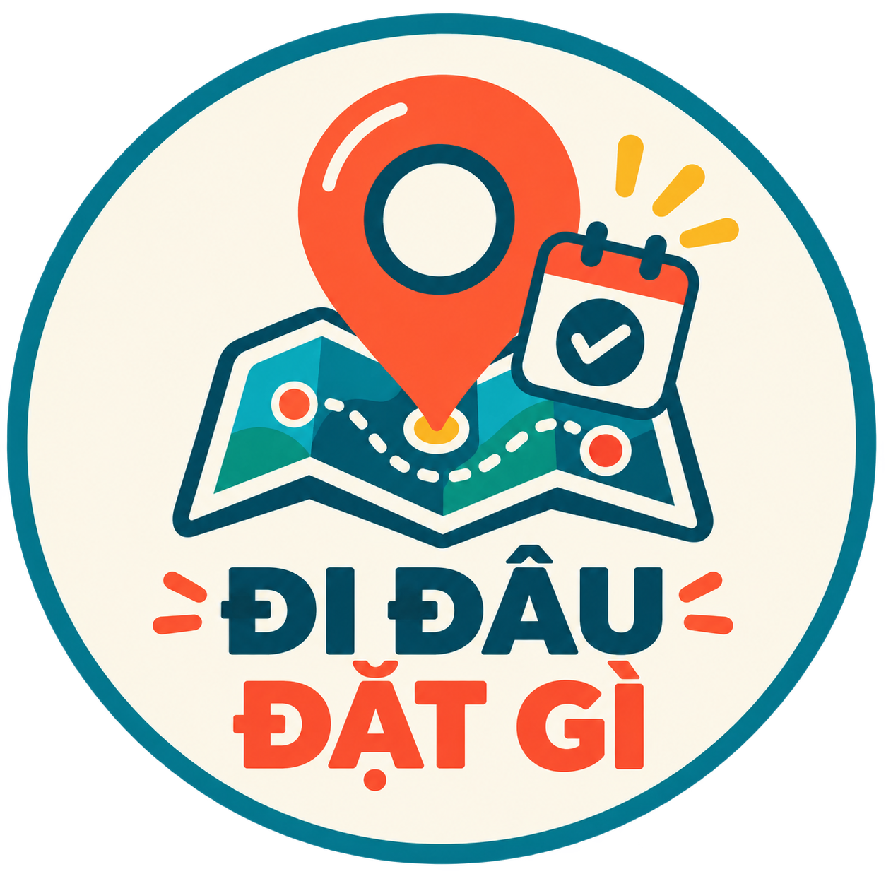 Logo Đi Đâu Đặt Gì với ghim vị trí, bản đồ và dấu xác nhận